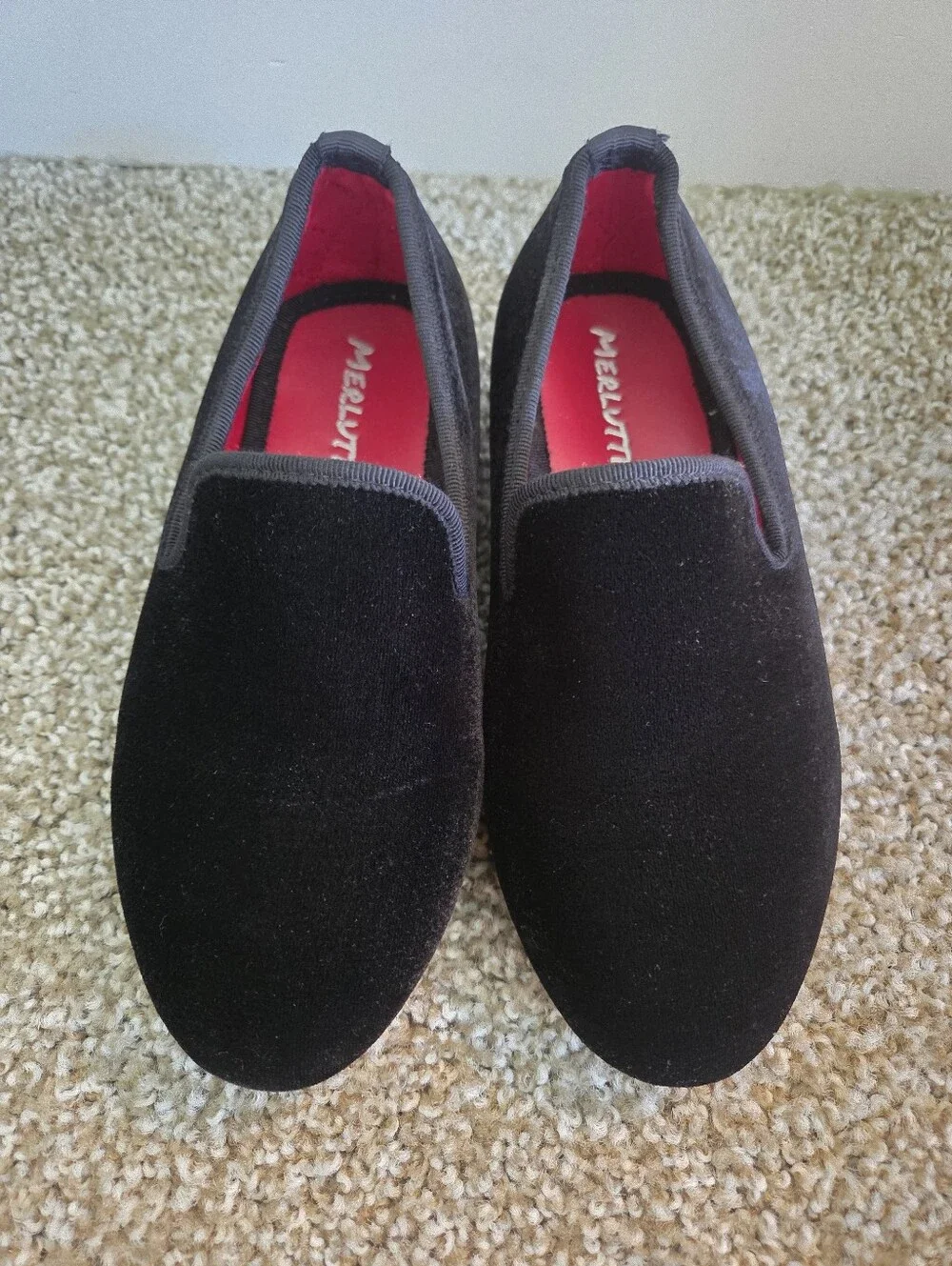 Merlutti Plain Black Velvet Red Sole Slip On Loafers Kids Size K1 Slipper Unisex